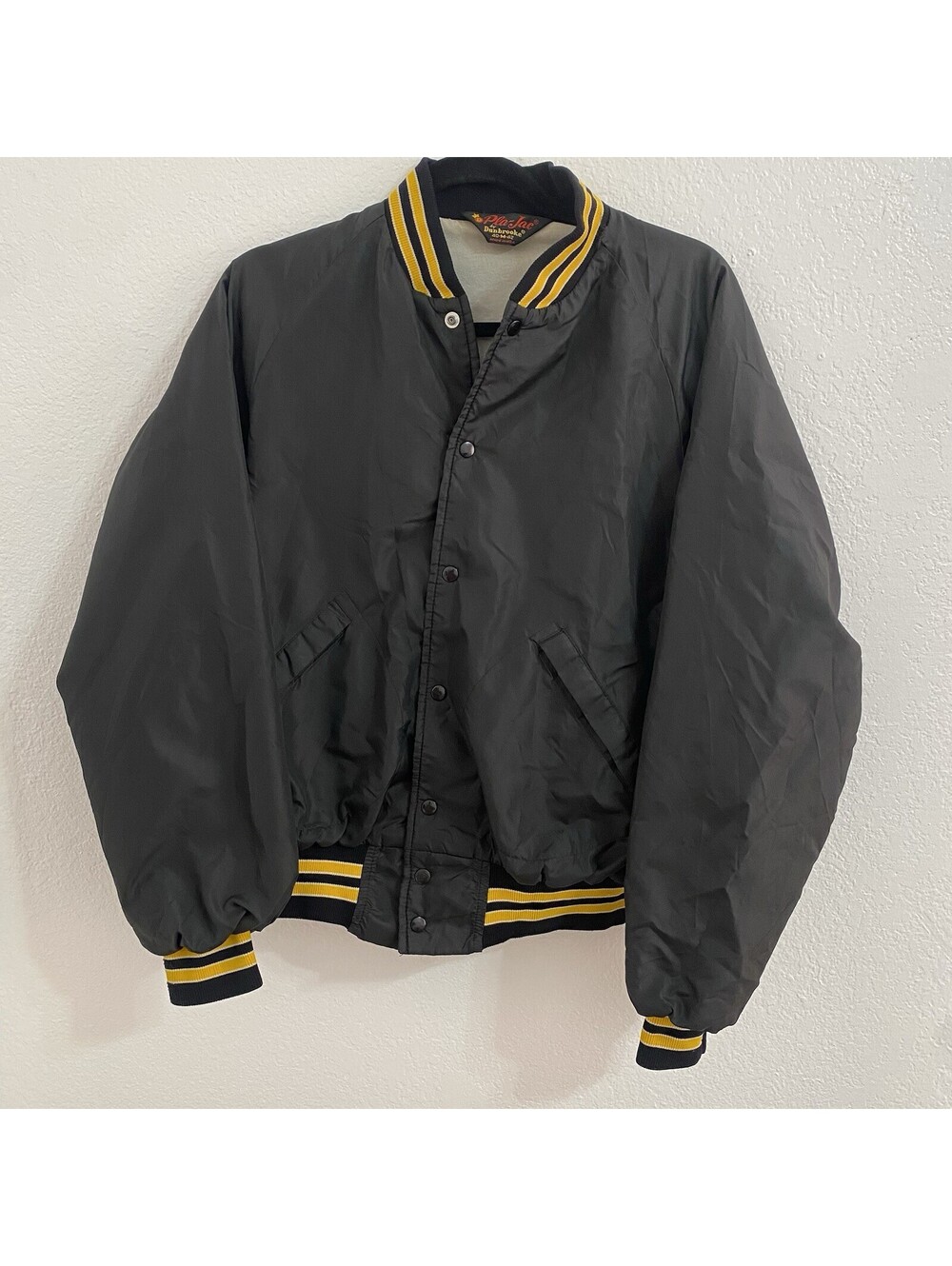 Vtg Pla-Jac by Dunbrooke Mens Bomber Jacket Sz M 40/42 Slick Snap Buttons Black